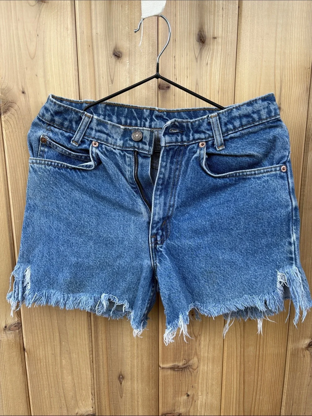 Levi's Medium Blue Denim Frayed Hem Shorts
